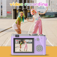 Digital Camera 4K 64MP video recording feature displayed on screen, suitable for beginners and kids.