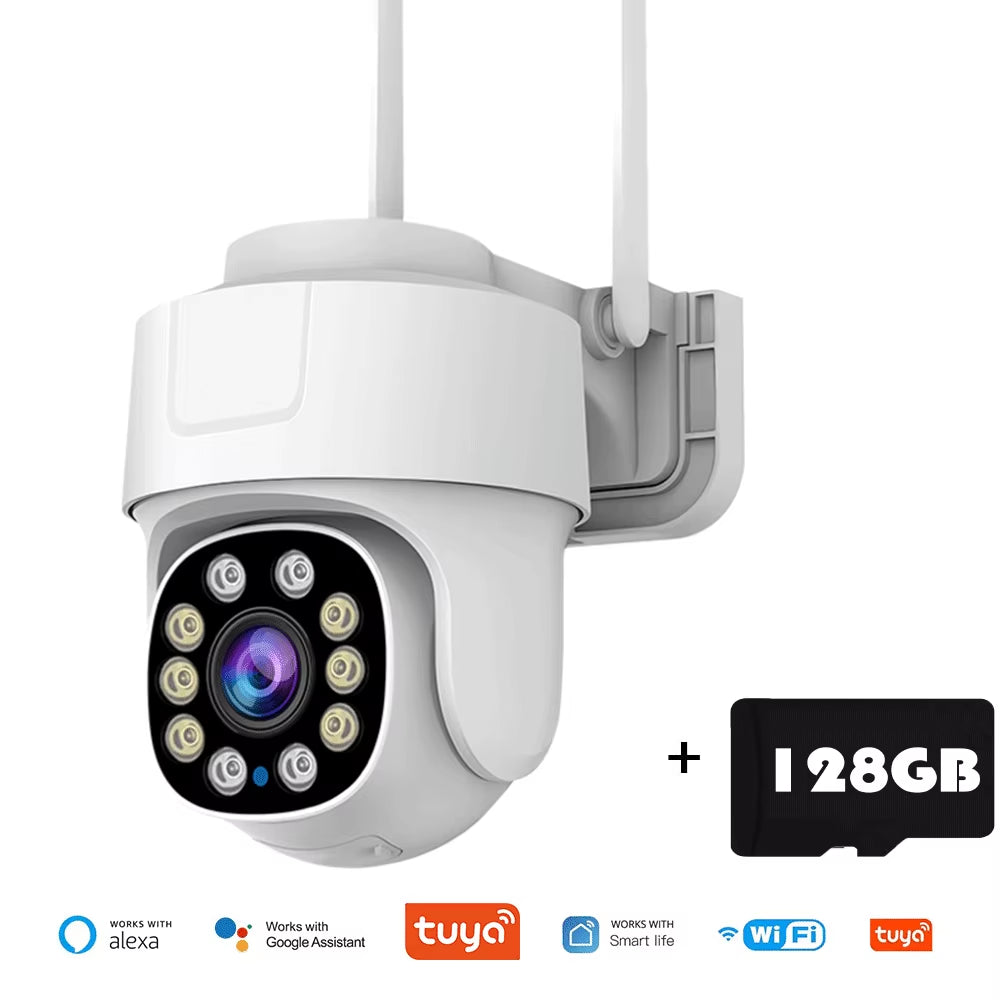 10X PTZ Zoom Wifi Camera with 128GB storage, AI human tracking, and smart home compatibility.