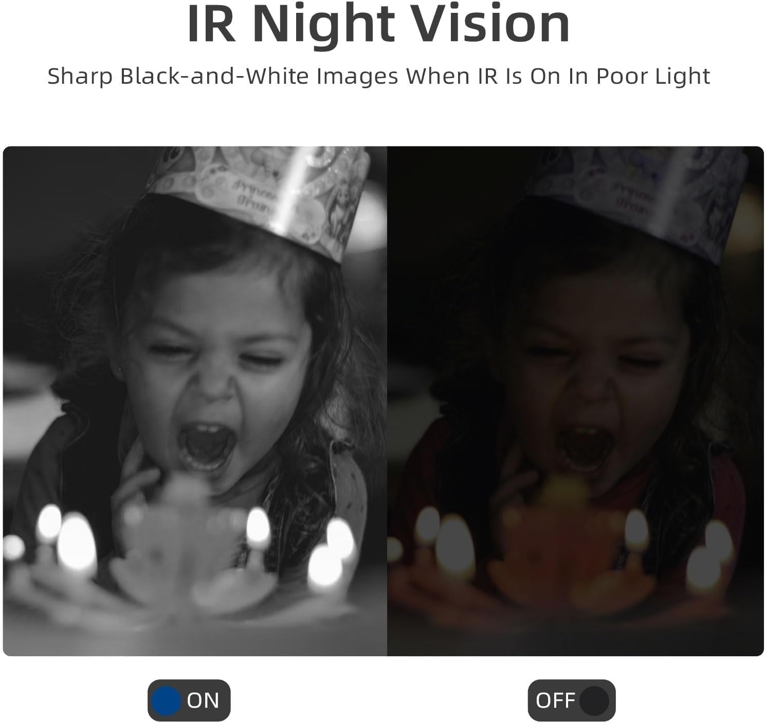 IR night vision feature of video camera camcorder for sharp black-and-white images in low light.