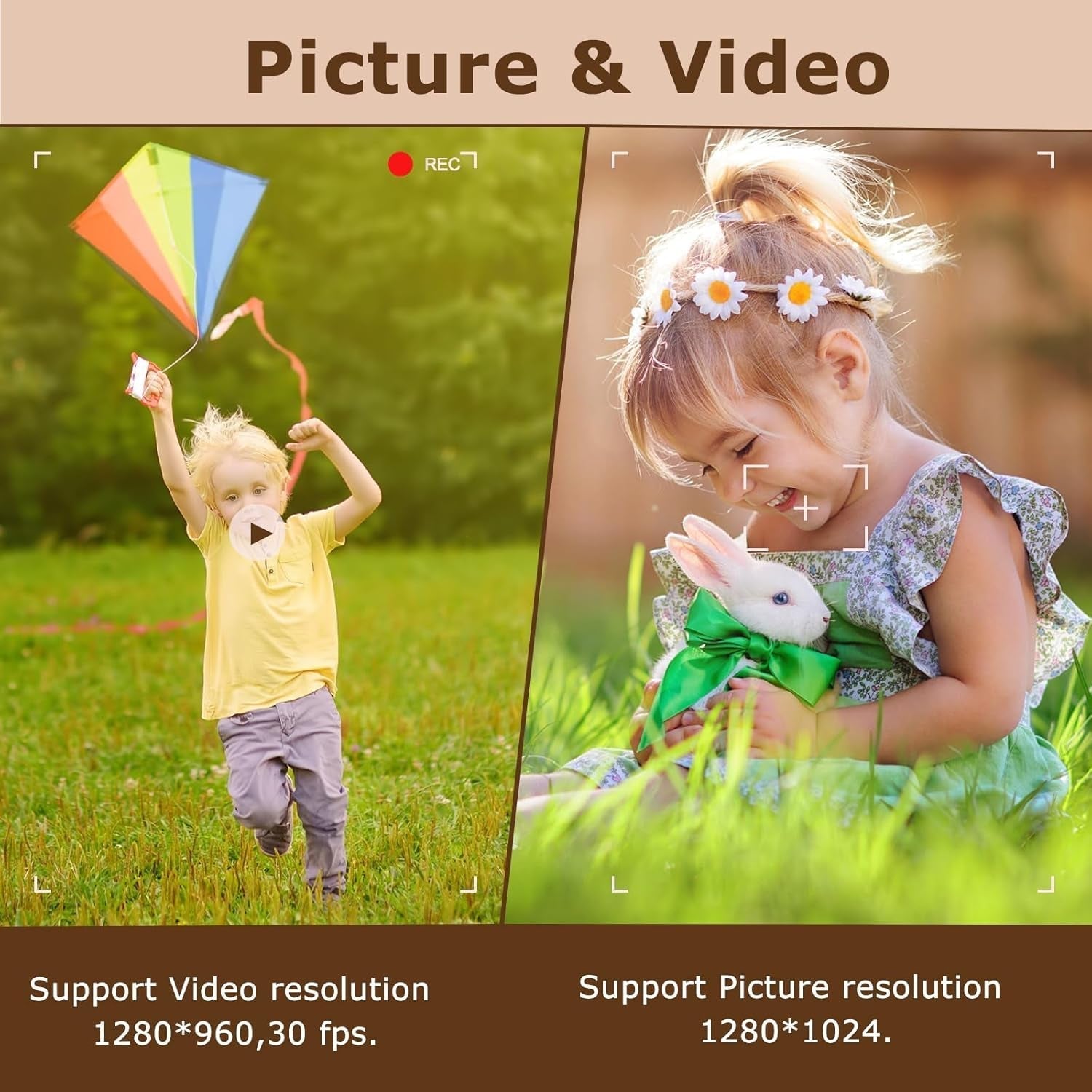 Kids enjoying photography with Digital Camera X6, supporting 1280x960 video and 1280x1024 image resolution.