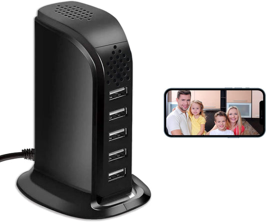 Wifi USB charger camera with 5 ports, upgraded HD 1080P mini video camera for home surveillance.