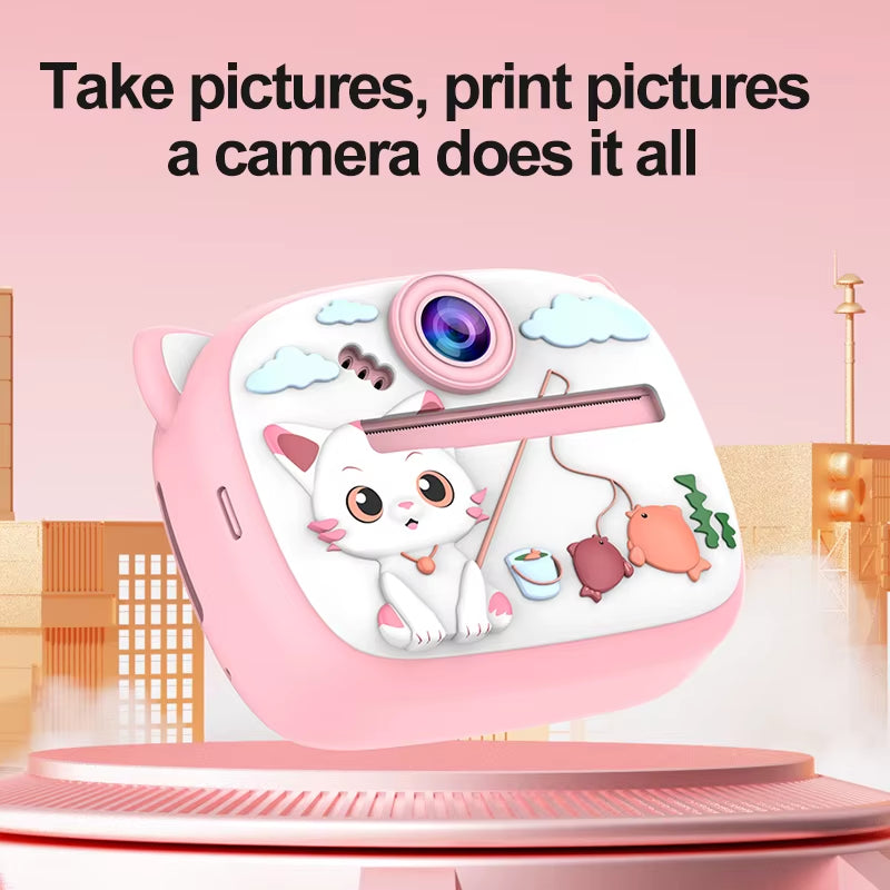 Kids instant print digital camera with adorable rabbit design and thermal printing.