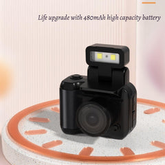 Retro Snap Camera with LED flash, mini vintage keychain camera, 1080P HD, black.