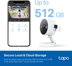 2K QHD Security Camera with 512GB storage option, smartphone control, and secure local/cloud storage.