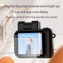 Retro Snap Mini Camera with 1.44-inch display for real-time photo preview, black compact design.