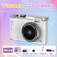 Digital Camera 4K 64MP with Vintage CCD Design and Accessories for Beginners