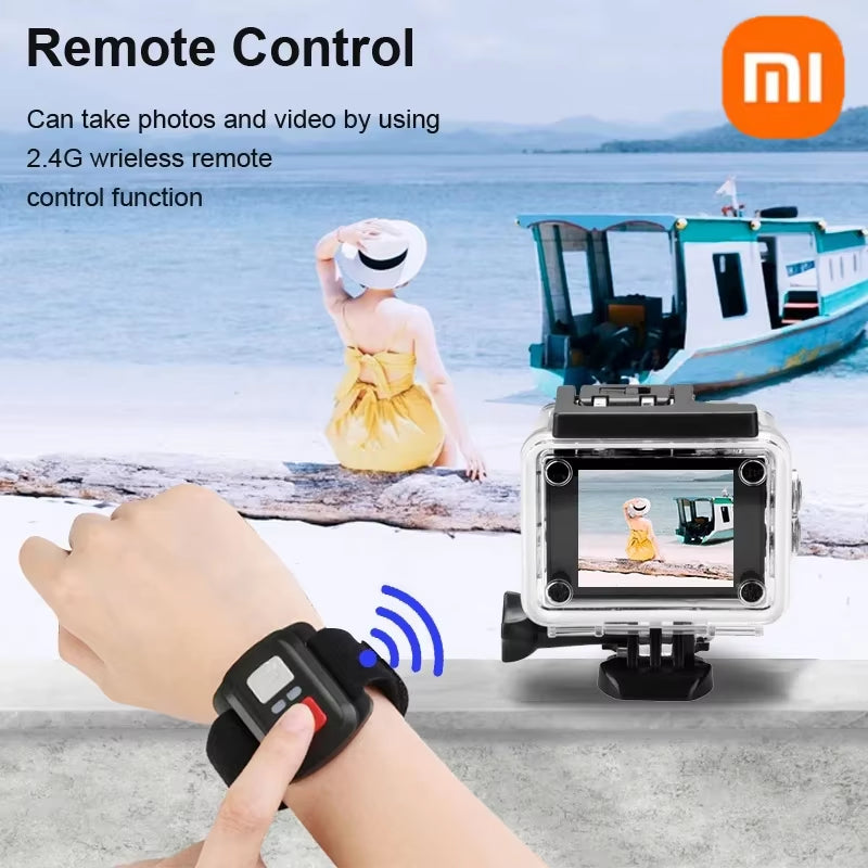 Xiaomi Action Camera Ultra HD 4K30Fps Wifi 2.0 remote control with 2.4G wireless function for capturing photos and videos.