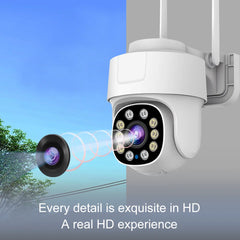 10X PTZ Zoom Wifi Camera with AI human tracking and HD display for outdoor home security.