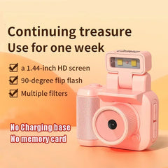 Mini keychain camera with HD screen and flip flash, perfect for creative gifts.