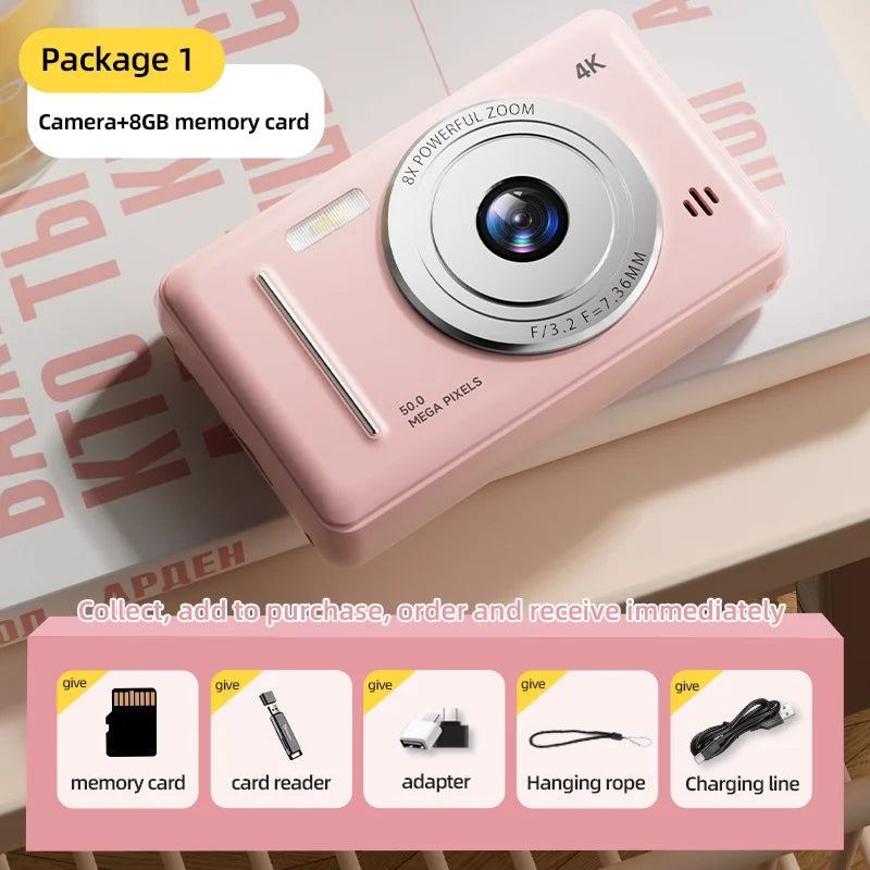 Xiaomi 4K digital camera, retro design, 50MP, dual camera flash, portable, entry-level with auto-focus.