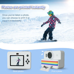 Portable instant print camera for kids with thermal printing and HD video functionality.