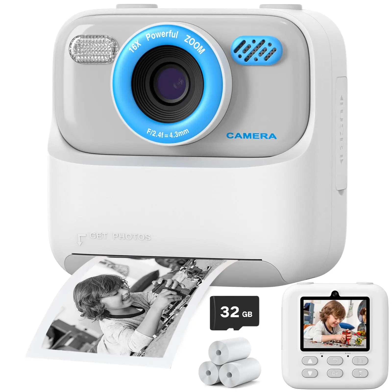 Upgrade Kids Camera 1080P HD Dual Lens Selfie Digital with 32GB and Instant Print