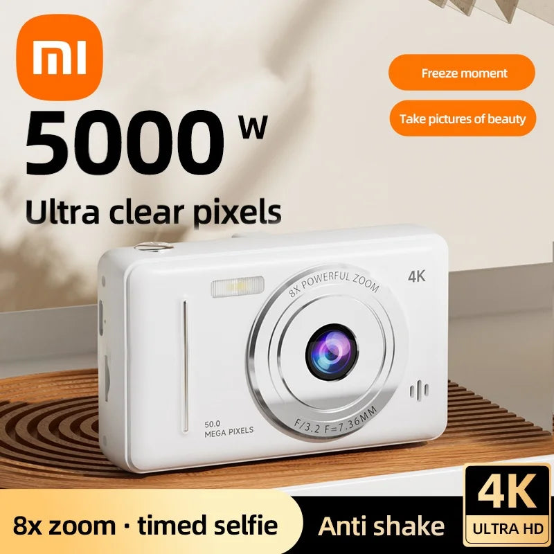 Xiaomi 4K Digital Camera with retro design, 50 MP sensor, dual flash, and autofocus.