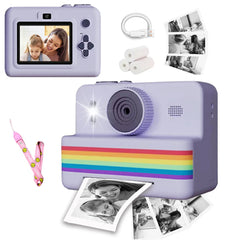 Portable kids instant print camera with 2.8" screen, thermal printer, and strap; ideal gift for young photographers.