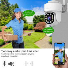 10X PTZ Zoom Wifi Camera with two-way audio and real-time chat for outdoor home security.