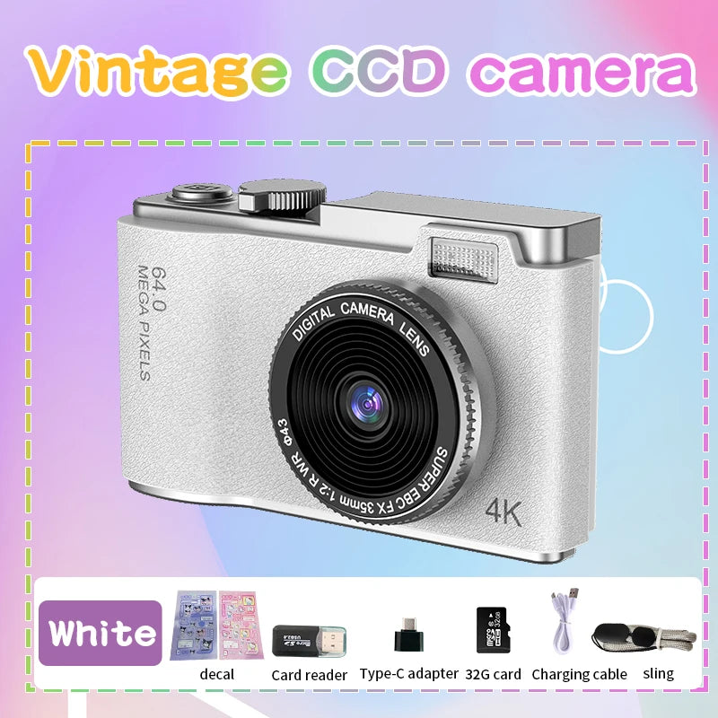 Digital Camera 4K 64MP with rechargeable features and 2.4-inch screen for photography and videography beginners.