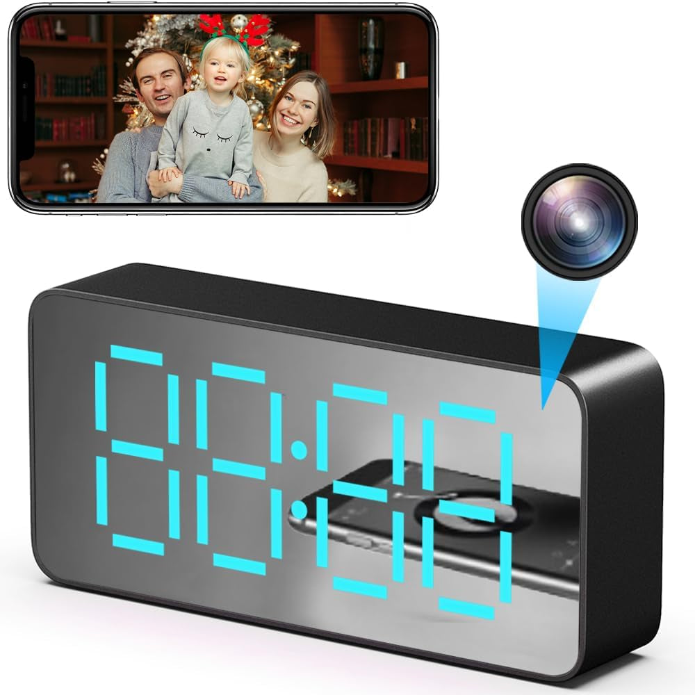 Wifi clock hidden camera with HD 1080P resolution, night vision, and motion detection for indoor security.