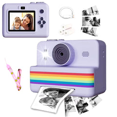 Portable kids camera with instant thermal print, 2.8" HD video, perfect for young photographers.