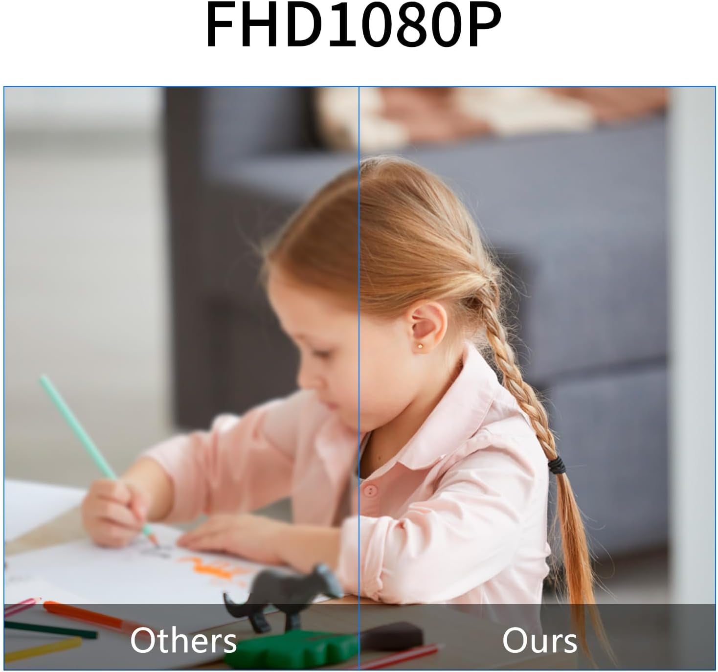 Full HD 1080P Camera Clock showcasing video quality comparison between other devices and its own high-definition clarity.